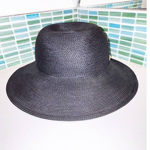 NWOT ERIC JAVITZ Hampton in Original Black Squishee Packable Straw Hat 4” Brim - Picture 5 of 14